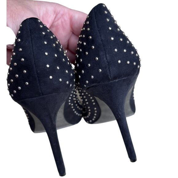 Mix No 6 high heel pumps US 7.5M goldtone studs on black faux suede sexy shoes - Picture 6 of 10